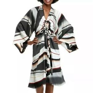 NEW DONNA KARAN COLLECTION Kimono Sleeve Digit Stripe KAFTAN DRESS SIZE 10 $395